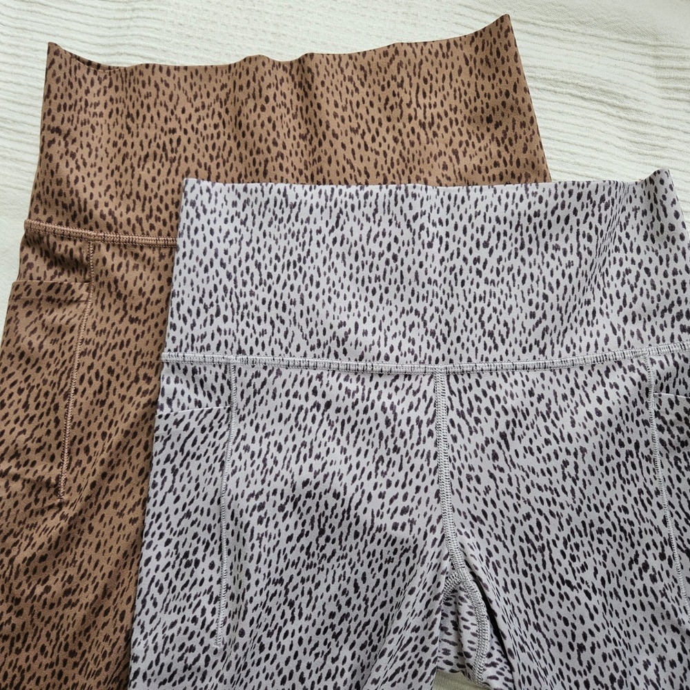 Athleta 2pc Salutation Stash Pocket II Printed‎ 7/8 Legging Sz S Grey Brown Lot
